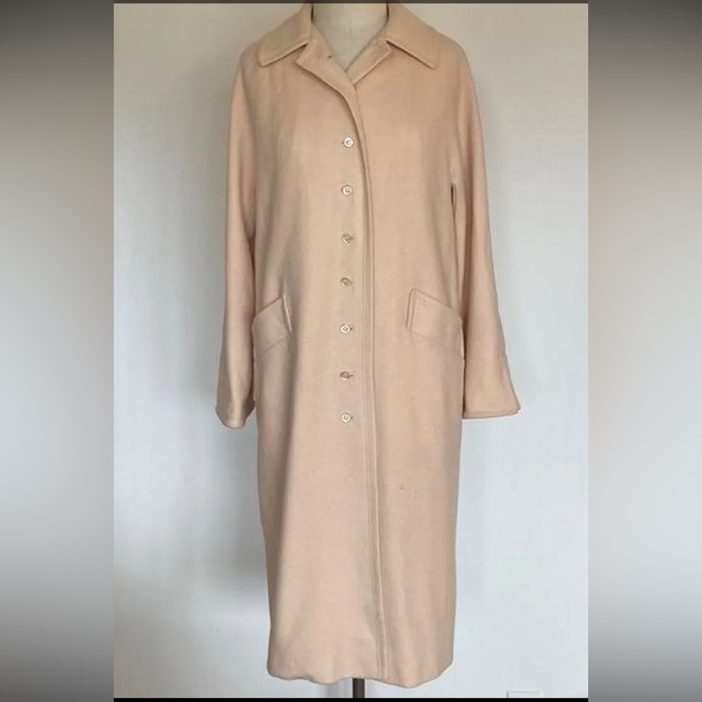 Vintage 60s lightweight wool longline coat, lined, neutral, minimalist, S